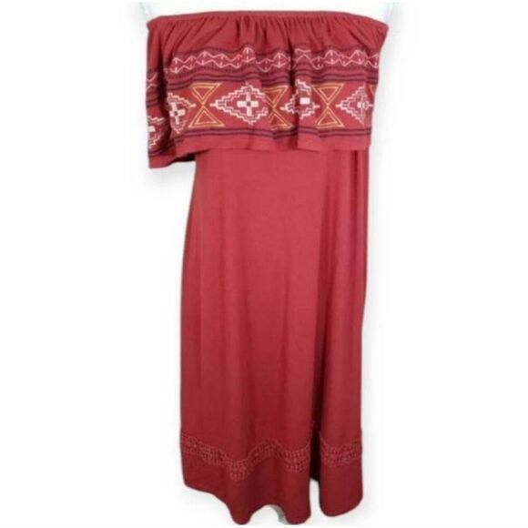 ARTESIA OFF-THE-SHOULDER BRICK/MAUVE BOHO-INSPIRED DRESS SZ.XXL GUC. - Picture 1 of 7
